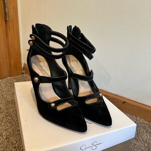 Jessica Simpson Black Heels with Gold Buttons
